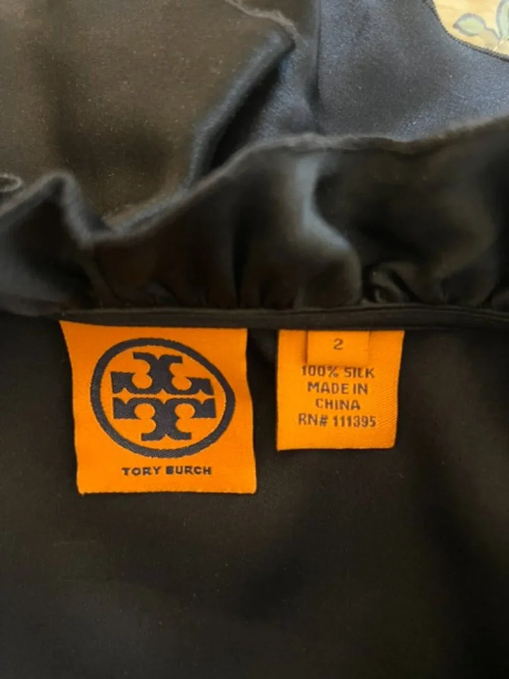 Tory Burch Vintage Navy Blue 100% Silk Waterfall Ruffle Blouse Size 2